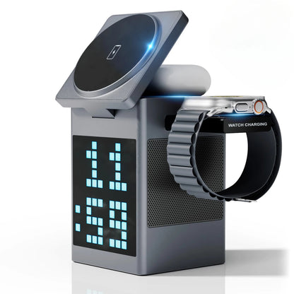 Estación Magnética 6 en 1 con Cargador, Bocina y Luz | Todo en un Solo Espacio