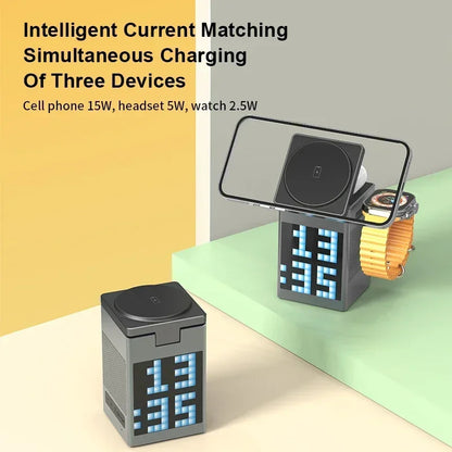 Estación Magnética 6 en 1 con Cargador, Bocina y Luz | Todo en un Solo Espacio
